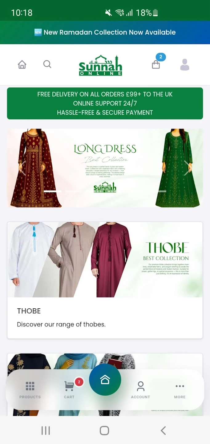 Sunnah UK shopping app showing modest fashion collections